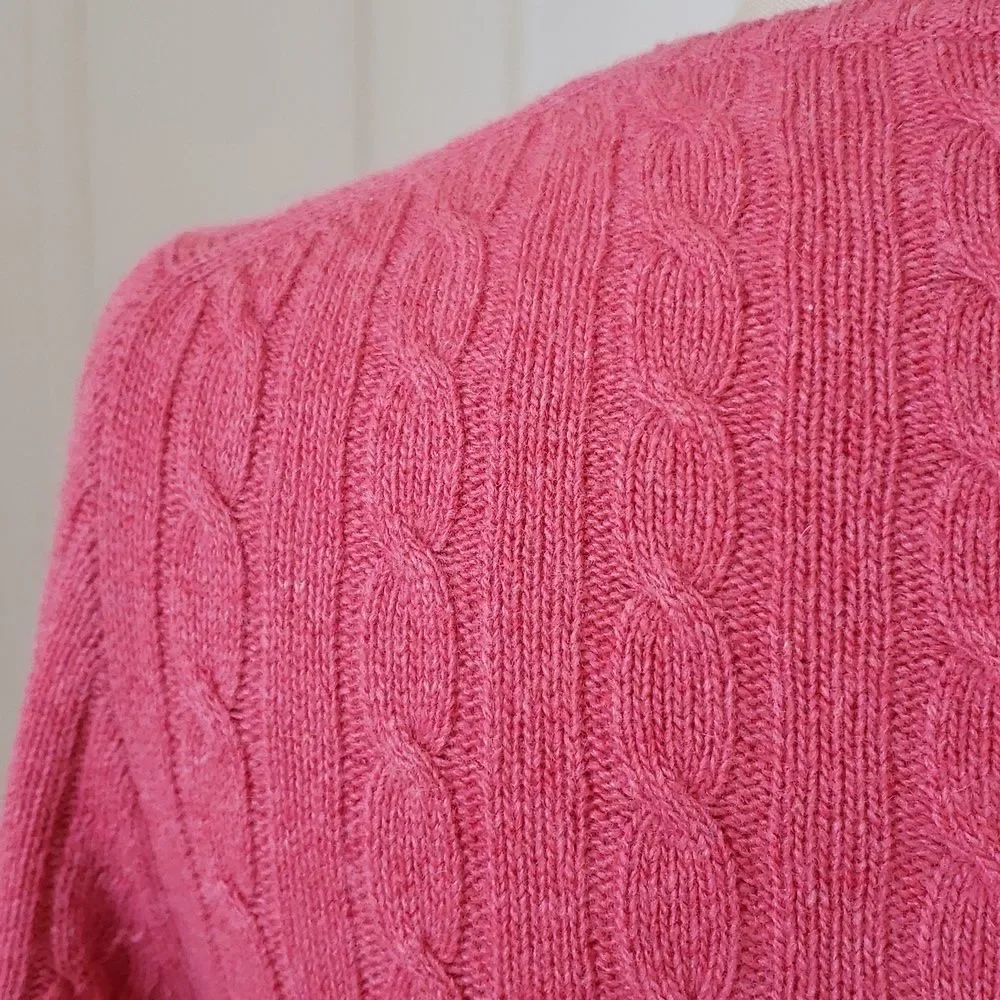J.Crew Merino Wool Cashmere Angora Cableknit Sweater | Heather Red Pink | Size S